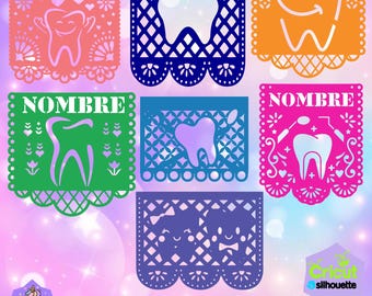 Papel picado Mod 6. Dentist, dental lab, teeth. Includes stencil fonts.