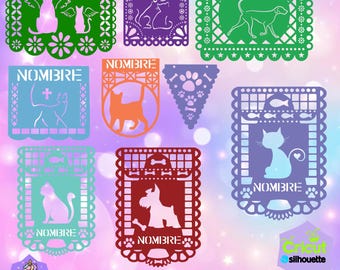 Papel picado PETS Mod 2. Includes stencil fonts