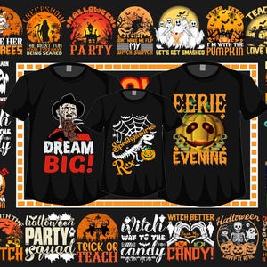 Halloween Premium Graphics T-Shirt Design Mega  Bundle, Halloween ,Halloween Mega Bundle Png, Horror Film Designs Retro Halloween Png