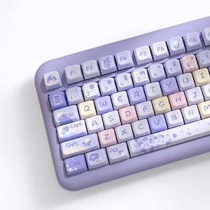 Keycaps Flower Girl - 138 keys, MDA  Profile, PBT Keycaps | Kawaii, Cute Violet, Spring Floral, Anime Keycaps | Mechanical Keyboard Keycaps