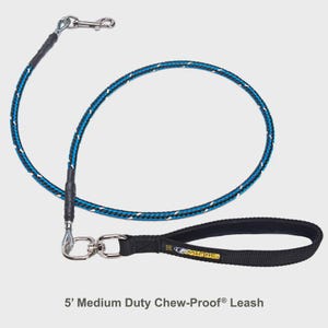 May include: A 152 cm medium-duty, chew-proof dog leash. The leash has a blue and white rope design, a black handle, and a metal clasp. The handle displays the text "Alpine".
