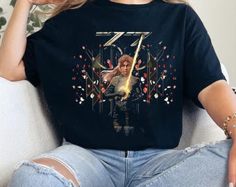 Fantasy Girl Sword Shirt, Epic Hero Graphic Tee, Dark Warrior T-Shirt, Female Knight Top, Gamer Gift, AI Art Clothing