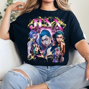 Jinx Arcane Shirt, League of Legends Anime lol Shirt, Vintage T-Shirt, Gift For Women and Man Unisex T-Shirt MJ77, Top 1