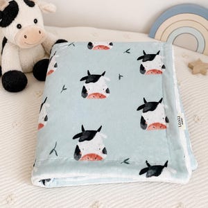 100% minky baby blanket, 29 x 39 inches, cow pattern, baby shower gift