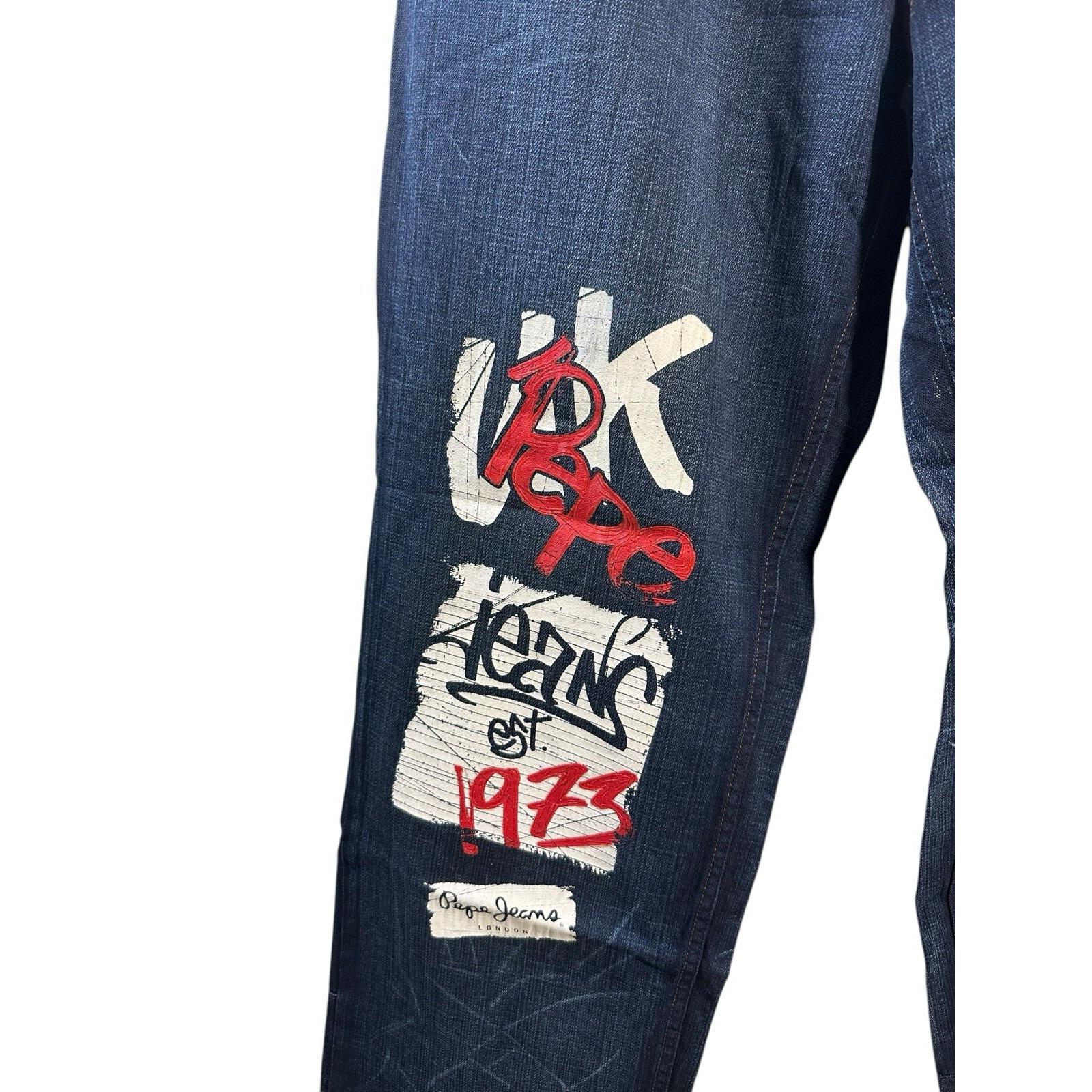 Vintage Pepe London Baggy Denim Jeans Graffiti Red Art Hip Hop 90s 