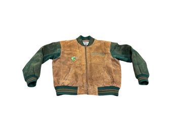 Vintage Chicago Basketball Varsity Jacket 1990s Green Brown Nba Suede MJ Bulls