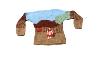 Jersey vintage de mohair de Susie Lee, tejido a mano, paisaje de Covent Garden, niña, manzana L