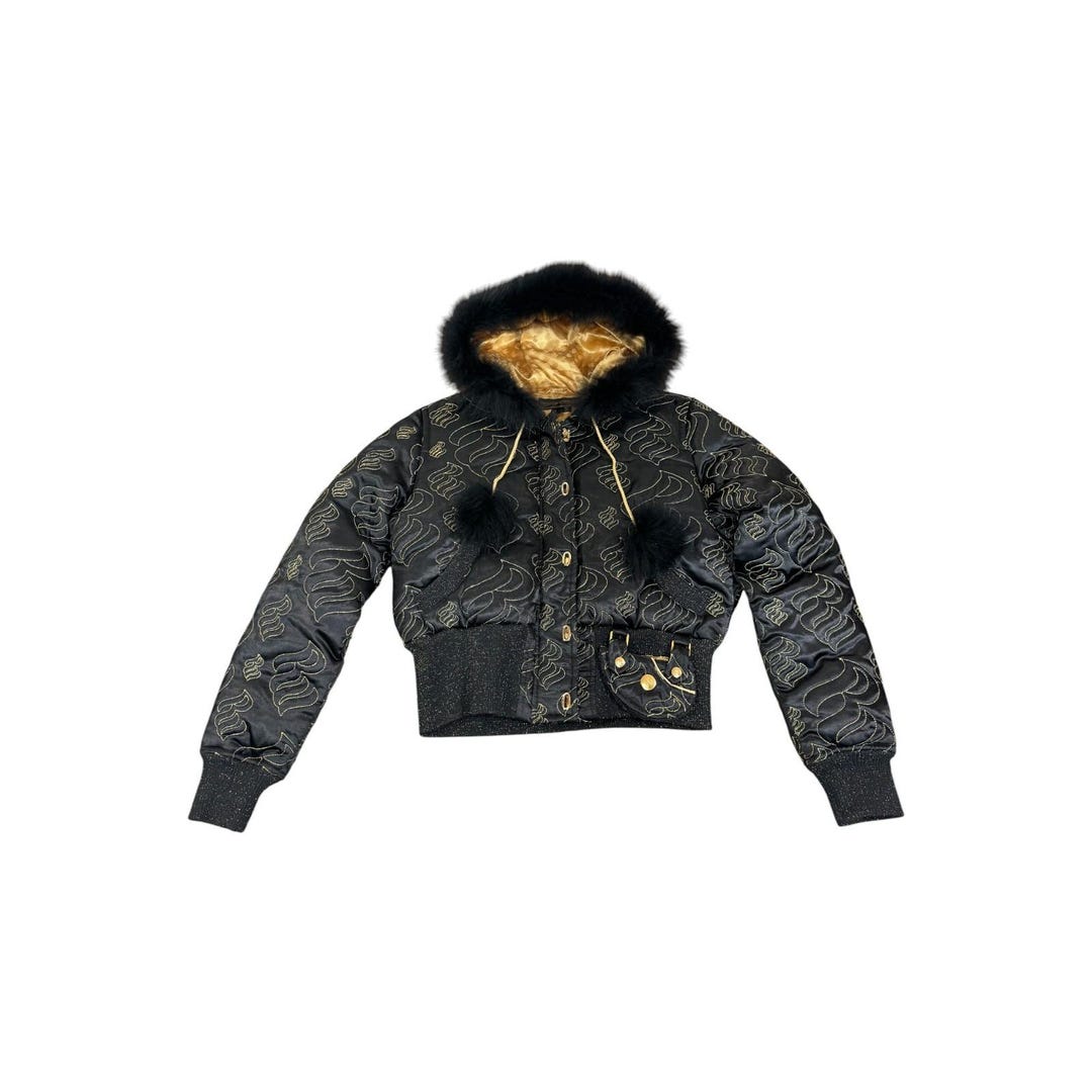 Vintage Rocawear Black Gold Embroidered Jacket Coat Y2K Jayz Punk