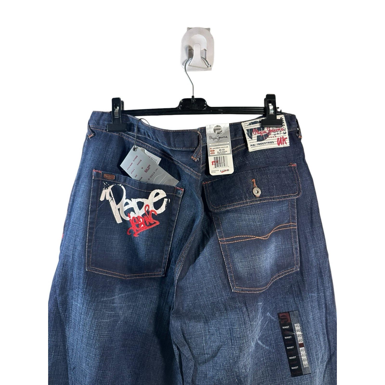 Vintage Pepe London Baggy Denim Jeans Graffiti Red Art Hip Hop 90s 