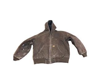 Vintage Carhartt Jacka J130 LBR Zip Hooded Jacket Herr Stor Brun 90-tals Specialdesignad