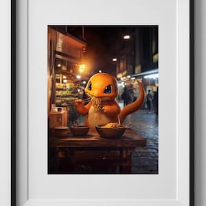 Charmander Ramen Poster - Japanese Anime Style Printable Wall Art