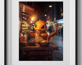 Charmander Ramen Poster - Japanese Anime Style Printable Wall Art - Digital Download