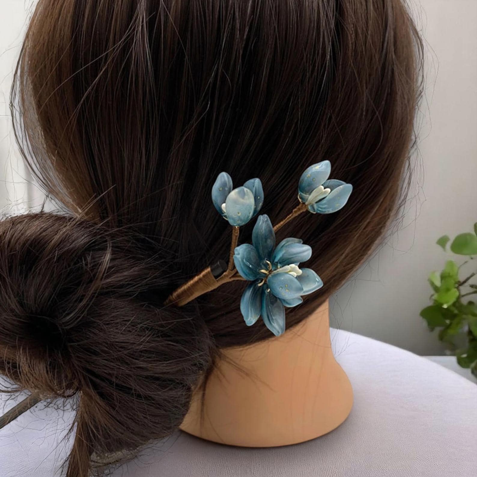 Orchid Flower Wood Hairpins, Floral Hairpin with Tassel, Girl Gift For Her