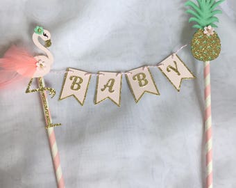 Customizable Flamingo and Pineapple Baby Shower Cake Topper. Baby Shower Cake Topper, tropical Cake Topper. Birthday Cake topper