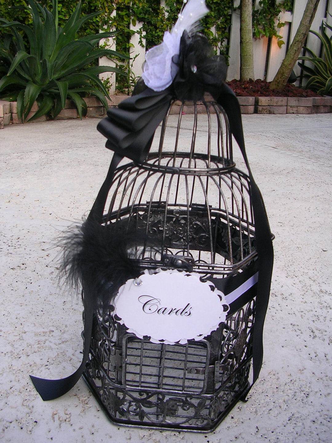 Birdcage Card Holder in Elegant Black & White Tones - Etsy