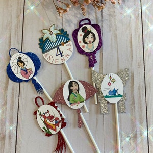 Mulan Cupcake Toppers.  Mulan inspired toppers. Mulan Birthday party. Set of 6