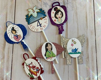 Décorations pour cupcakes d'anniversaire Mulan : lanternes scintillantes, lot de 6