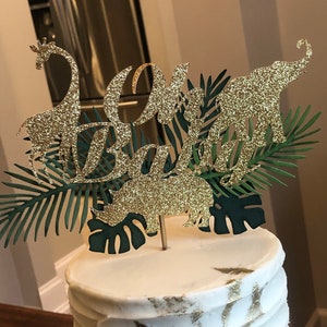 Safari baby shower cake topper. Gold safari cake topper.