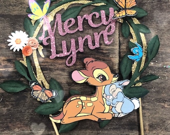 Bambi Floral Cake Topper: Customizable Party Decorations