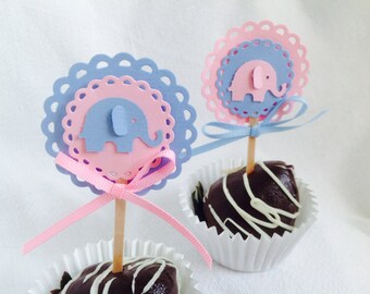 Elephant Theme Gender Reveal Baby Shower Cupcake Toppers - Set of 12