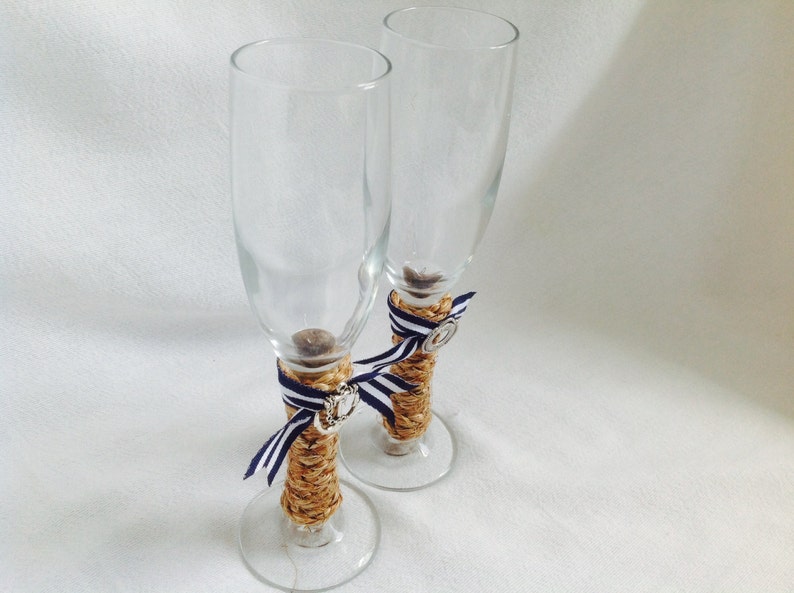 An Original Design by ChiKaPea Nautical Wedding Toasting Glasses, Beach Wedding image 3