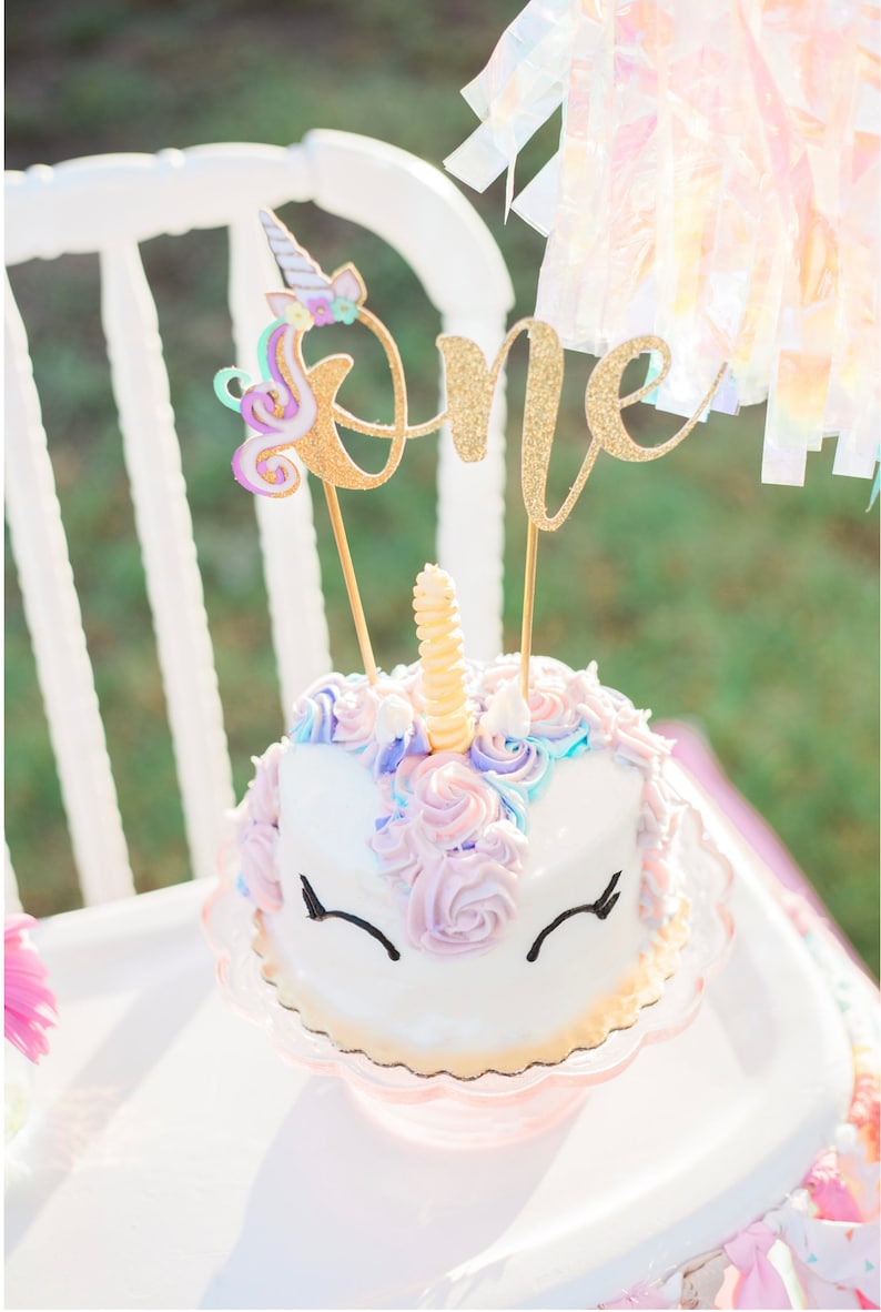 unicorn first birthday cake topper gold glitter unicorn