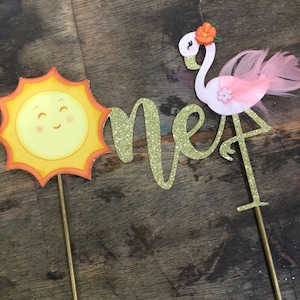 Sunshine & Flamingo Cake topper. Flamingo and Sun First Birthday Cake Topper, tropical Cake Topper. One Birthday, 1st birthday.