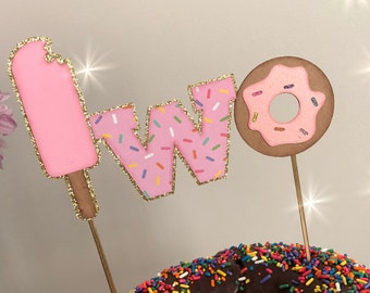 Donut 2nd Birthday Cake Topper: Glitter Cardstock Two Sweet Party