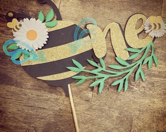 Bee ONE Cake Topper: Gold Glitter First Birthday Party