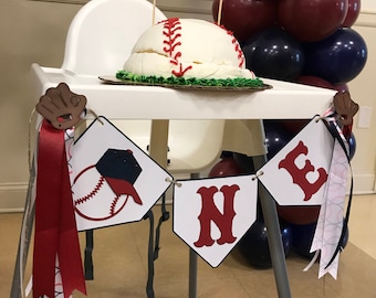 Banner de béisbol vintage para primer cumpleaños: decoración para trona