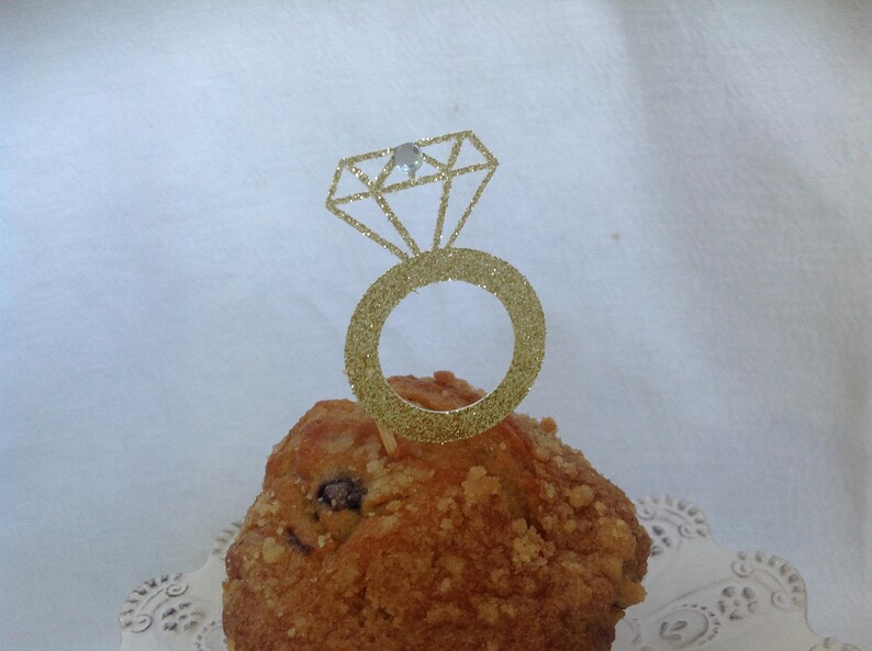 Diamond Engagement Glitter Ring Cupcake Topper Set of 12