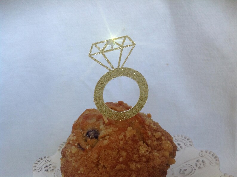 Diamond Engagement Glitter Ring Cupcake Topper Set of 12