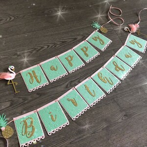 Flamingo Birthday Banner  Flamingo Banner. Flamingo and Pineapple Party