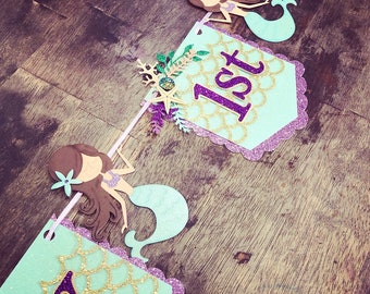 Mermaid Birthday Banner: Glitter Card Stock, Starfish Accent