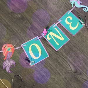 Mermaid High Chair banner.  Birthday Chair Banner. Mermaid One Birthday Banner