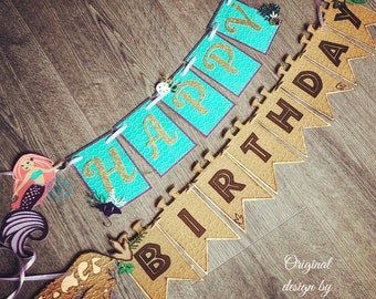 Mermaid Dinosaur Dual birthday banner.