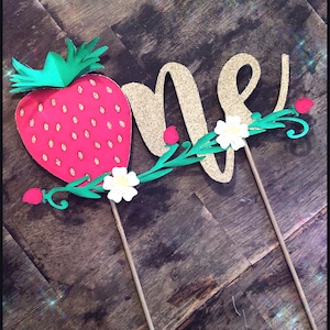 Strawberry Cake Topper. Strawberry Birthday Cake Topper. Fruit theme birthday Cake Topper. Baby Shower strawberry cake topper