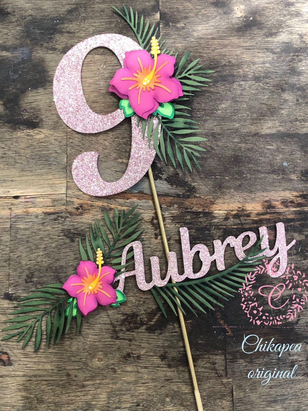 Aloha Cake Topper. Tropical birthday. Luau Birthday Cake Topper, Luau Cake Topper. Personalized cake topper.
