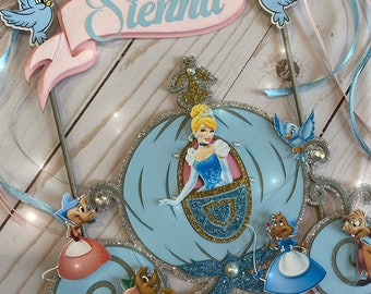 Cinderella Birthday Cake Topper Set: Personalized Banner & Carriage