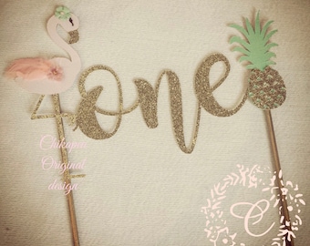 Flamingo Cake topper. Flamingo and Pineapple Cake Topper. First Birthday Cake Topper, tropical Cake Topper. One Birthday, 1st birthday