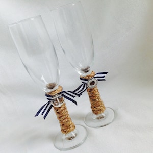 An Original Design by ChiKaPea -  Nautical Wedding Toasting Glasses, Beach Wedding