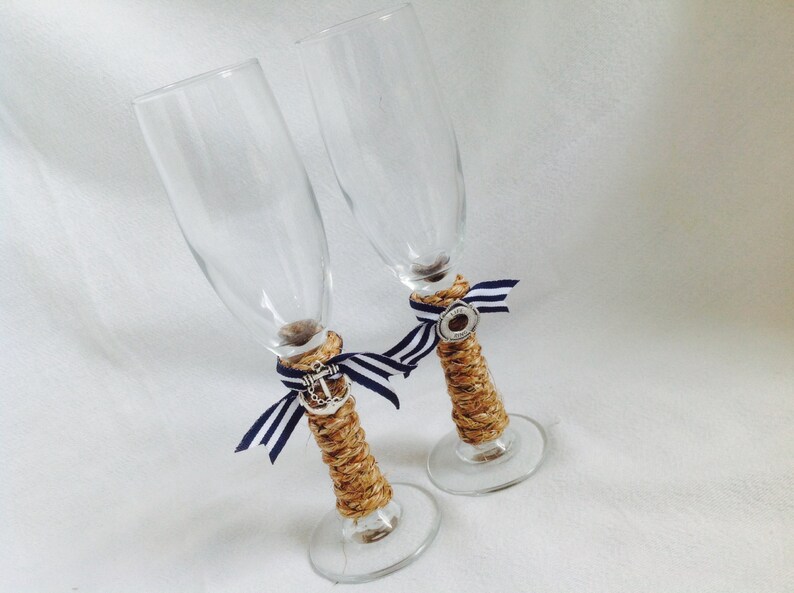 An Original Design by ChiKaPea Nautical Wedding Toasting Glasses, Beach Wedding image 1