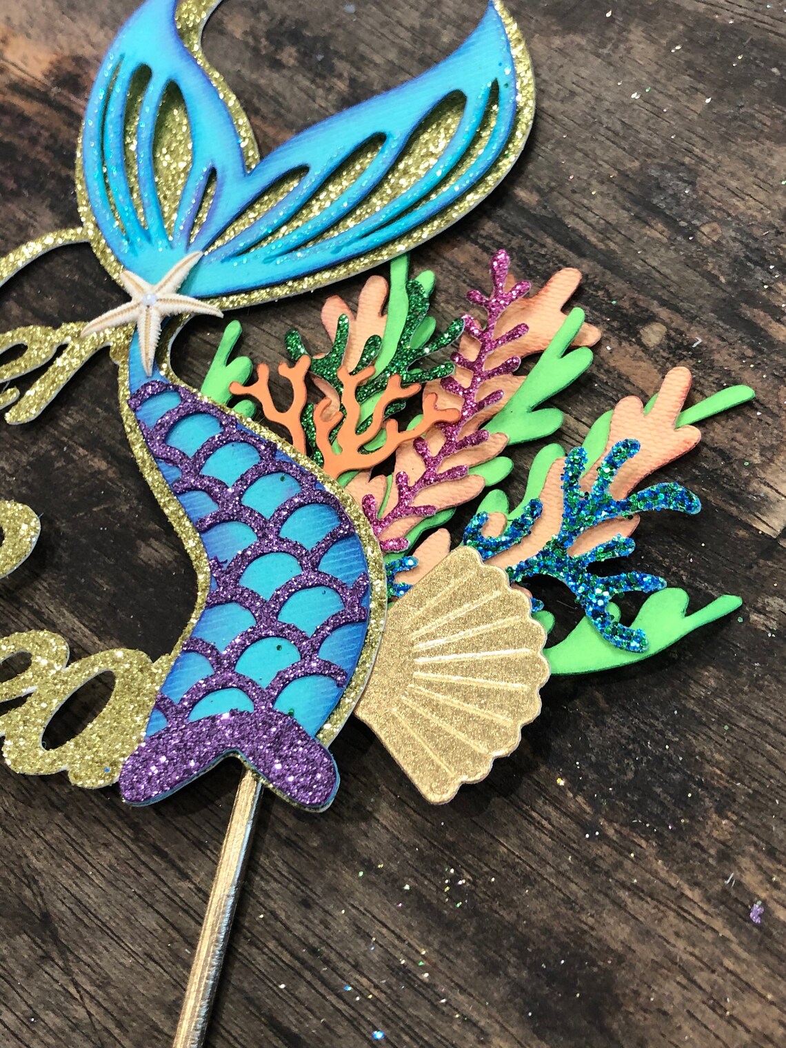 Gold Glitter Mermaid Cake Topper: Under the Sea Birthday Party - Etsy