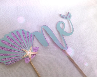 Adorno para tarta de primer cumpleaños de sirena: concha brillante, estrella de mar