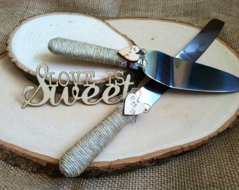 The Original, Wedding Cake Server Set, Personalized Rustic Wedding Cake Cutting and Serving Set. Rustic or Country theme Wedding
