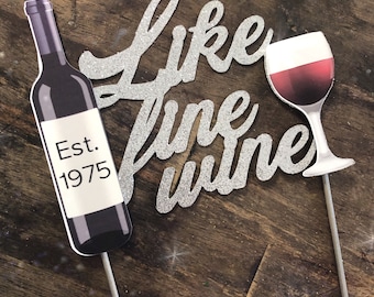 Adorno para tarta de vino con purpurina: como el buen vino, decoración de cumpleaños