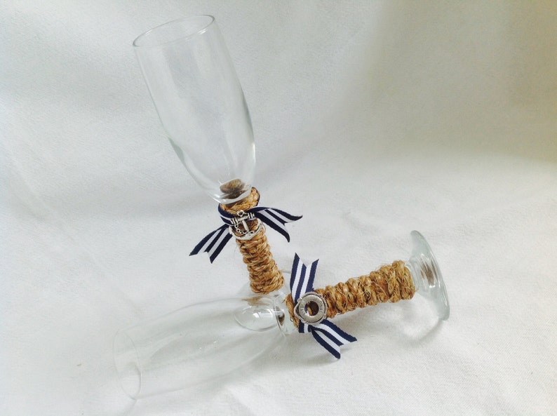 An Original Design by ChiKaPea Nautical Wedding Toasting Glasses, Beach Wedding image 4