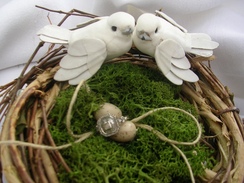 Ring Bearer Pillow Rustic & Elegant Ring Bearer Birds Nest Pillow Alternative image 3