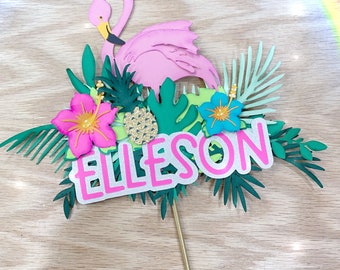 Personalisierbarer Flamingo Geburtstag Cake Topper: Tropisches Partydekor