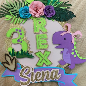 3 Rex Dinosaur Cake Topper. Girl Dinosaur party. Dinosaur Birthday